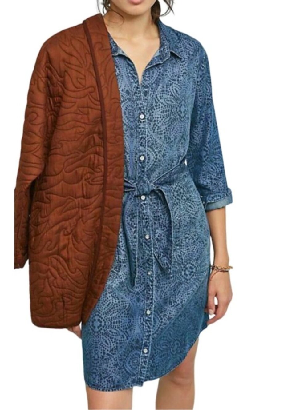 Anthropologie Cloth & Stone Printed Chambray Dress XS - Picture 2 of 15